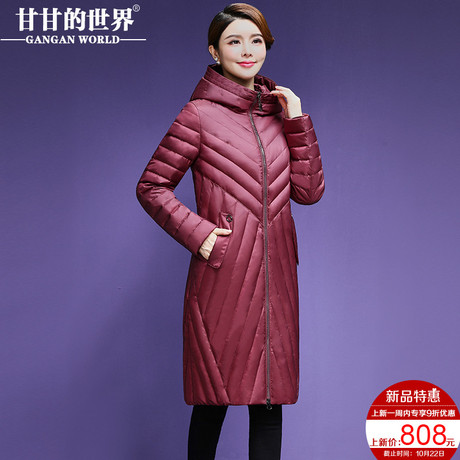 【90%白鸭绒】防风防水面料中长款羽绒服女甘甘的世界新款修身商品大图