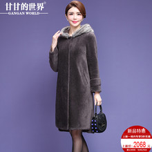 【全羊毛 水貂毛领】甘甘的世界颗粒羊剪绒大衣女2018新款中长款图片