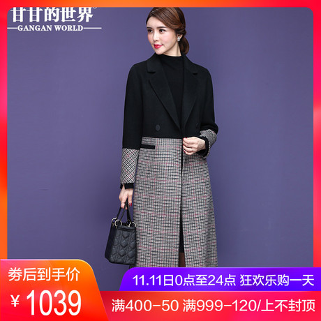 【羊毛格子】甘甘的世界2018秋冬新款修身阿尔巴卡双面呢大衣女商品大图