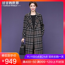 【80%羊毛】双面呢大衣女中长款2018新款甘甘的世界冬季格子西装图片