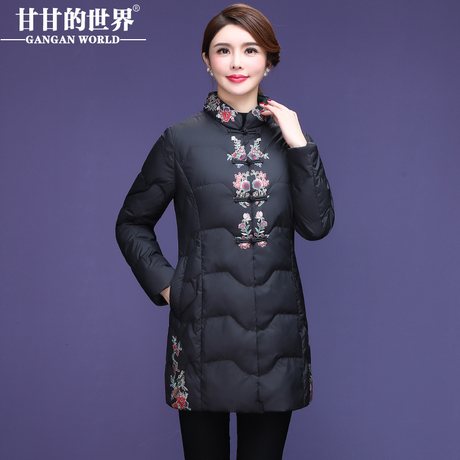 【90%白鹅绒】小立领羽绒服女甘甘的世界冬季新款复古盘扣印花商品大图