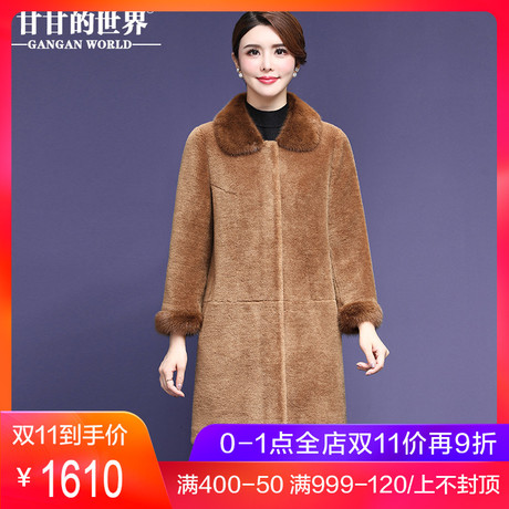 【100%羊毛】甘甘的世界2018秋冬装新款水貂毛领羊剪绒中长款大衣商品大图