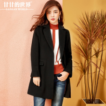 毛呢外套女中长款2017秋冬新款甘甘的世界西装领宽松呢子大衣Q图片