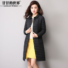 D轻薄羽绒服女中长款2017秋冬新款甘甘的世界单排扣长袖羽绒服女图片