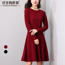 100%羊毛连衣裙女圆领长袖中长款2018冬新款甘甘的世界打底裙D图片