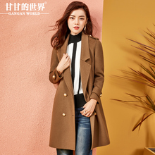 毛呢外套女中长款长袖2017秋冬新款甘甘的世界西装领双面呢大衣Q图片