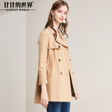 甘甘的世界2018秋季新款中长款双排扣风衣女廓形外套显瘦图片