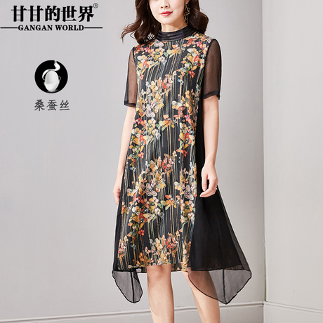 D真丝顺纡连衣裙女复古领口优雅显瘦遮肉新款甘甘的世界桑蚕丝时商品大图