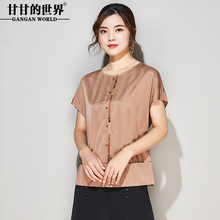 甘甘的世界真丝上衣女2018新款短袖T恤夏季女装宽松桑蚕丝衬衫女图片