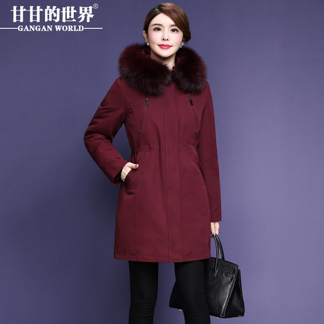 90%白鸭绒 狐狸毛领派克服女活里活面羽绒服中长款风衣甘甘的世界商品大图