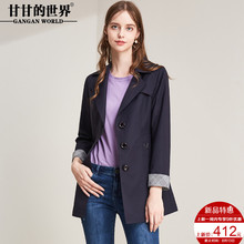 甘甘的世界2018秋装新款显瘦西装领单排扣中长款直筒风衣女图片