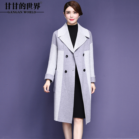甘甘的世界2018秋冬装新款双面呢大衣女中长款西装领大码中年外套商品大图
