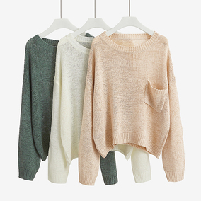 018秋装新款女薄款长袖上衣慵懒风毛衣宽松套