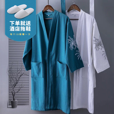 五星级酒店全棉浴袍男女纯棉浴睡衣春夏季薄款情侣吸水华夫格面料