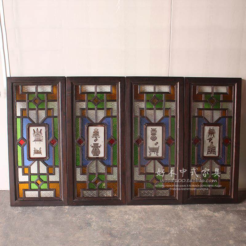 满洲花窗满洲琉璃玻璃海棠压花雕花艺术彩色玻璃屏风满洲窗可定做