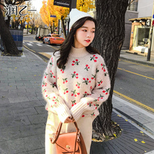 润乙一复古宽松套头半高领毛衣女2018冬装新款短款长袖打底针织衫图片