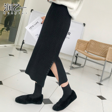 润乙一[10.08号0点上新]中长款针织半身裙女秋冬季高腰开叉包臀裙图片