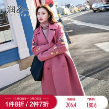 {双十一预售}润乙一学院风刺绣毛呢外套女中长款2018秋冬新款宽图片