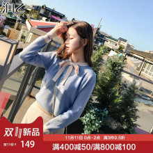 [11.11号0点上新]润乙一甜美系带毛衣女套头2018秋冬装新款针织衫图片