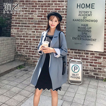 润乙一韩版中长款休闲西装外套女装长袖 2018秋季新款宽松上衣图片