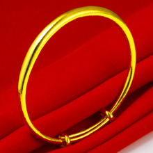 正品黄金手镯999足金男女款24K纯金子镯子光面推拉口结婚首饰妈妈