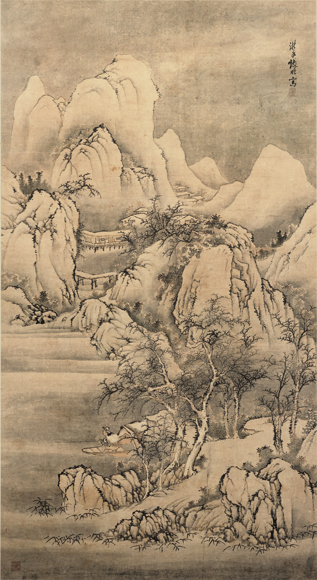 包邮包装裱挂轴高清复制品山水画国画纸本--雪景图-佚名-明