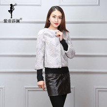 Z帝莎澜女装2017新款圆领绵羊皮皮毛一体拼块短款外套PMYT71016T图片