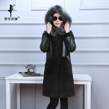 紫帝莎澜女装2017狐狸毛帽版羊剪绒皮草大衣休闲长外套YJR80105T图片