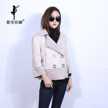 紫帝莎澜女装2017新款西服领羊剪绒皮草百搭短款外套YJR71223T2图片