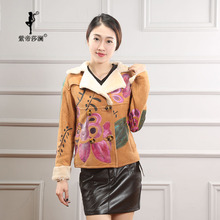 Ｚ帝莎澜女装2017款西服领绵羊皮皮毛一体修身短款外套PMYT70713T图片