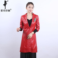 紫帝莎澜女装2018款西服领绵羊皮皮衣韩版休闲长款外套MYP70326T1图片