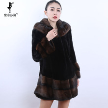 紫帝莎澜女装2018新款大翻领水貂毛皮草整貂宽松中长外套16507图片