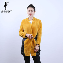 紫帝莎澜女装2018新款V领绵羊皮羽绒羊剪绒休闲韩版长款外套5322图片