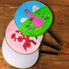 空白团扇diy材料包 儿童白色手工圆扇子绘画扇画画手绘扇面画宫扇