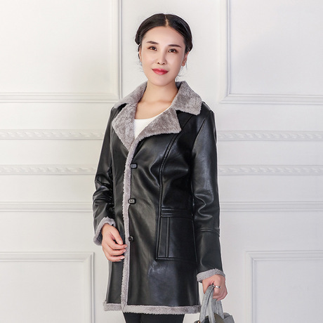 2017冬季pu皮衣女中长款加绒加厚妈妈外套韩版修身藏肉显瘦女装潮商品大图