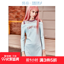 天使之城2018秋季新款针织长袖连衣裙蕾丝拼接裙子女62180033图片