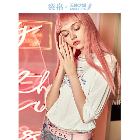 天使之城2018秋季新款针织宽松中袖T恤时尚上衣女62180064商品大图