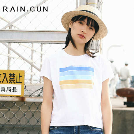 然与纯2018夏装新款白色t恤女印花宽松学生休闲百搭圆领短袖上衣商品大图