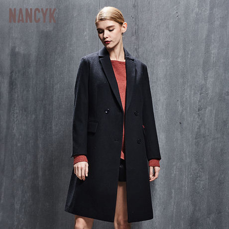 NANCY K2018年冬新品黑色经典显瘦羊绒毛呢大衣外套女装【现货】商品大图