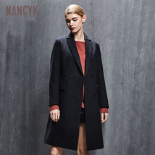 NANCY K2018年冬新品黑色经典显瘦羊绒毛呢大衣外套女装【现货】图片