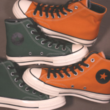 Converse匡威 1970s 三星标墨绿色橘色高帮帆布鞋163332C 163331C