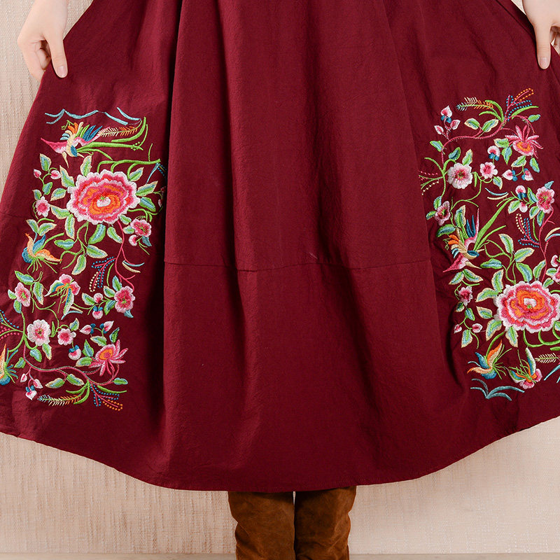 2017春秋装民族风女装棉麻裙子中国风绣花大