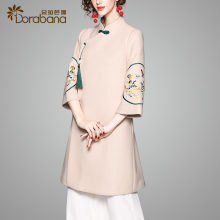 朵拉芭娜女装秋冬季2018新款中国风改良唐装旗袍毛呢外套大衣中式图片