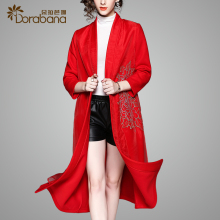 朵拉芭娜冬季外套女装2018新款中国风复古刺绣过膝中长款毛呢大衣图片
