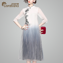 朵拉芭娜文艺中国风裙子夏女2018新款气质收腰显瘦立领绣花连衣裙图片