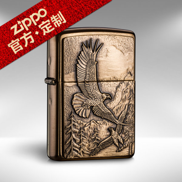 美国原装ZIPPO打火机正品旗舰店 高山鹰拉丝黄铜徽章20854 男士