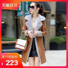 2017新款秋冬季女装韩版修身显瘦中长款加绒夹棉加厚棉袄皮衣外套图片