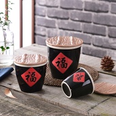 缸带盖陶瓷餐具摆件小水缸调味调料罐 福字缸小福缸迷你缸带福字