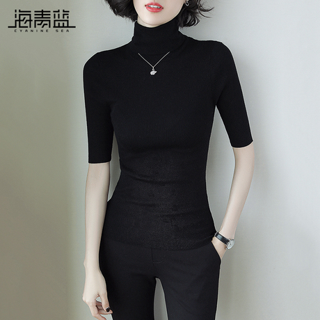 海青蓝2018秋装新款女高领修身显瘦针织衫时尚百搭套头毛衣05164商品大图