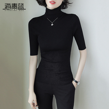 海青蓝2018秋装新款女高领修身显瘦针织衫时尚百搭套头毛衣05164图片